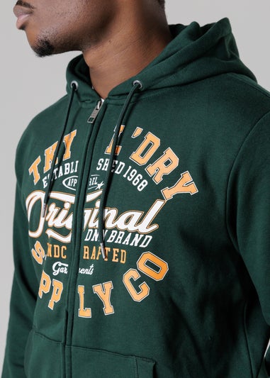 Tokyo Laundry Dark Green Cotton Blend Zip-Through Hoody