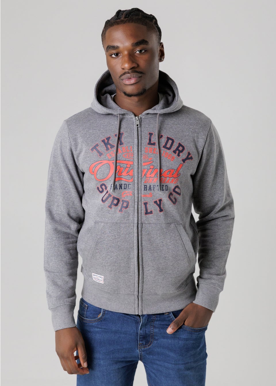 Tokyo Laundry Grey Cotton Blend Zip-Through Hoody