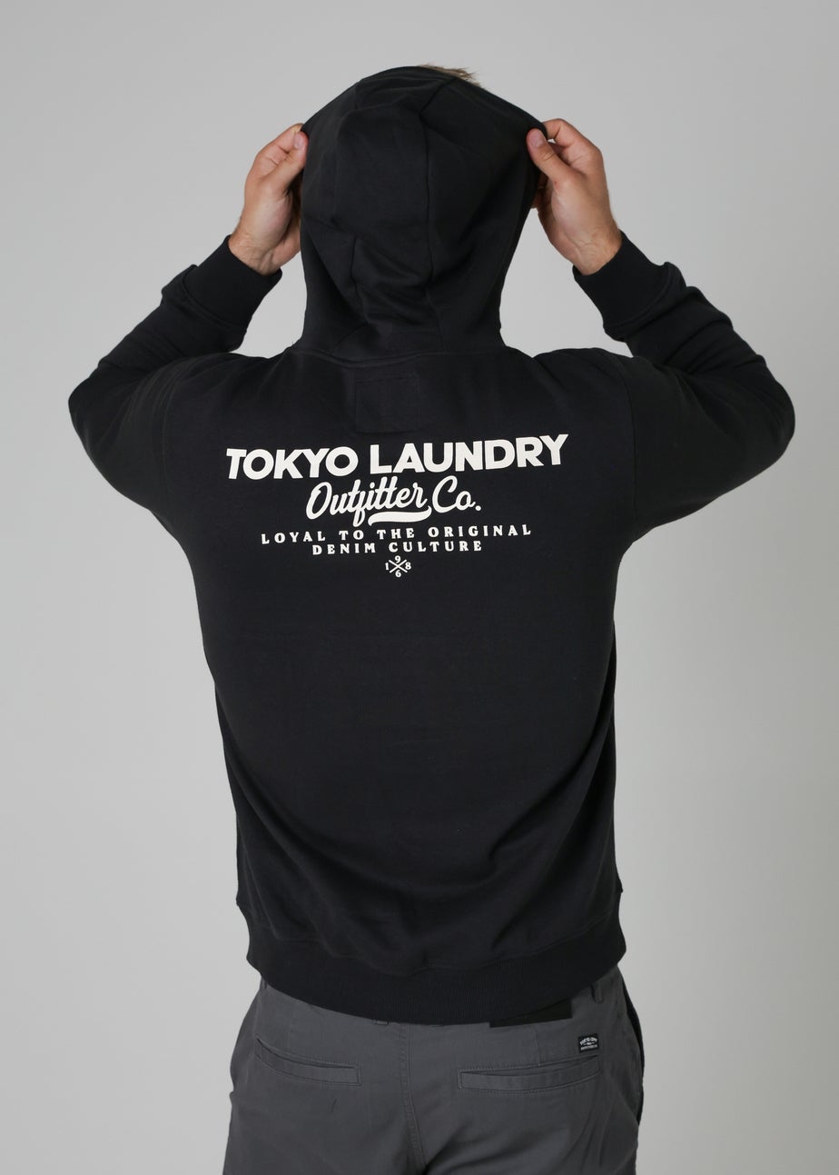 Tokyo Laundry Black Cotton Blend Drawcord Hoody