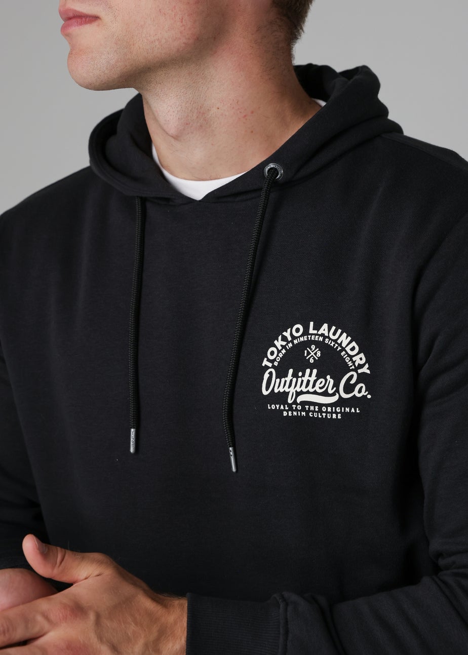 Tokyo Laundry Black Cotton Blend Drawcord Hoody