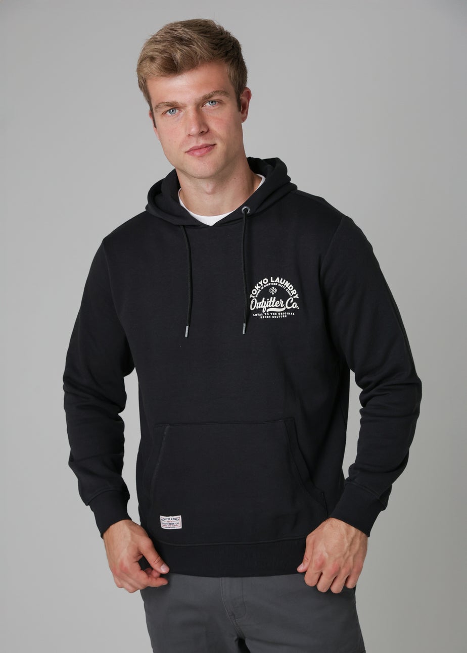 Tokyo Laundry Black Cotton Blend Drawcord Hoody