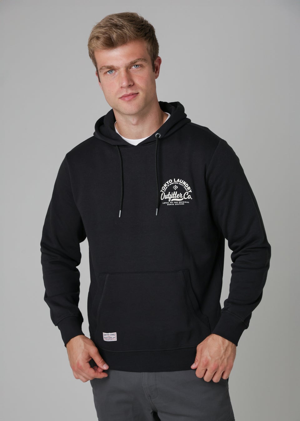 Tokyo Laundry Black Cotton Blend Drawcord Hoody