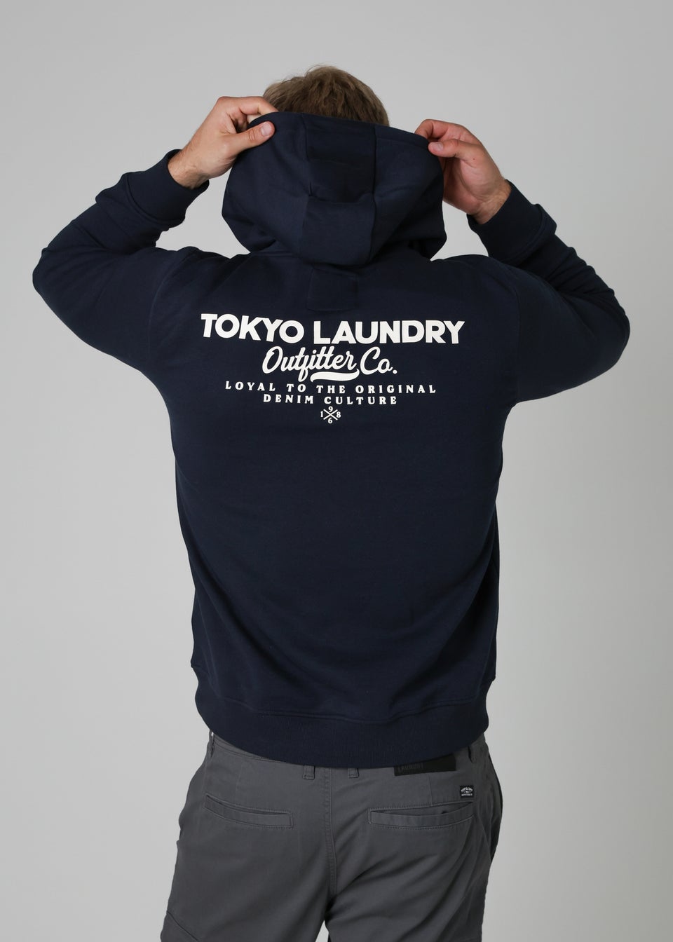 Tokyo Laundry Navy Cotton Blend Drawcord Hoody