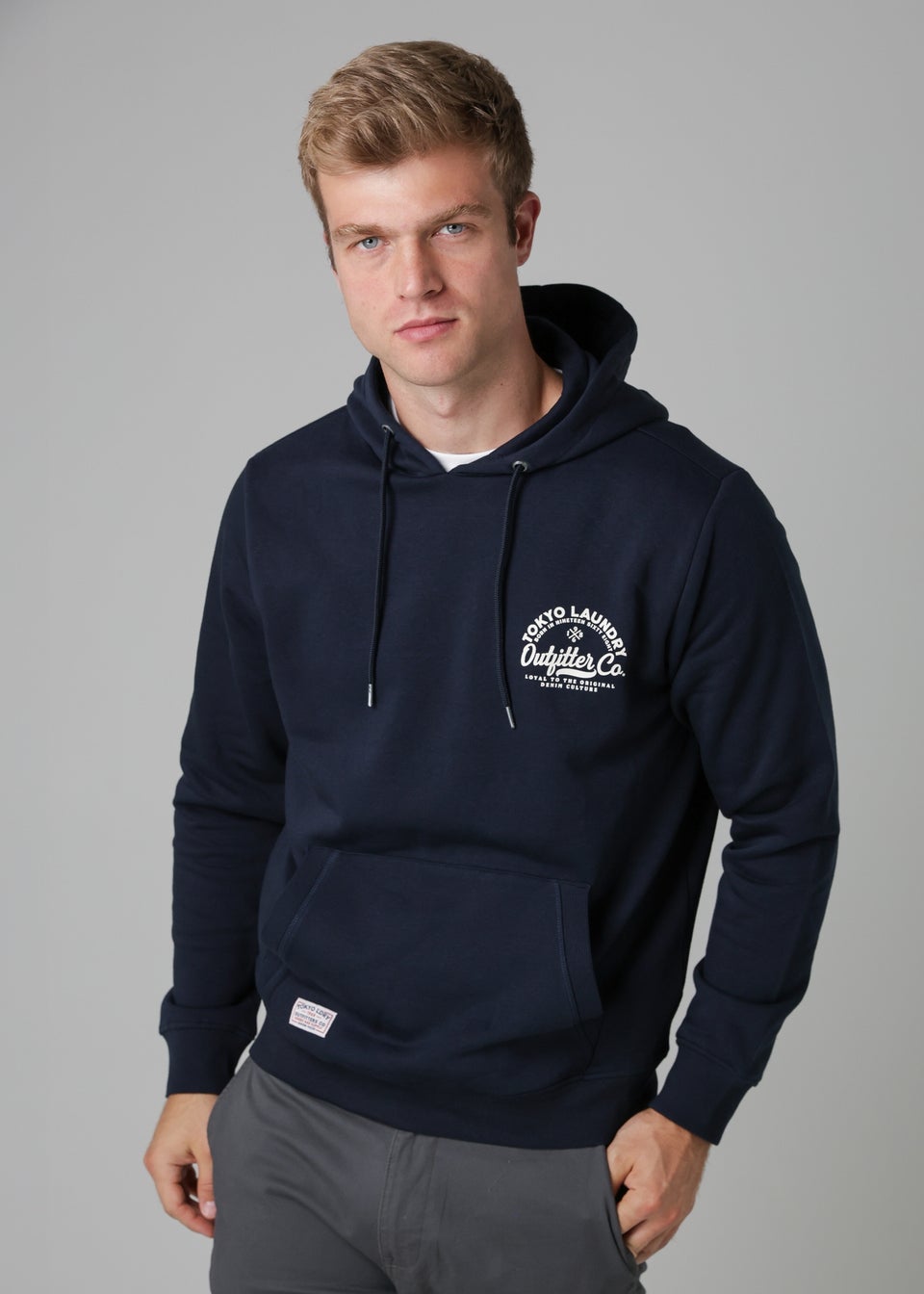 Tokyo Laundry Navy Cotton Blend Drawcord Hoody