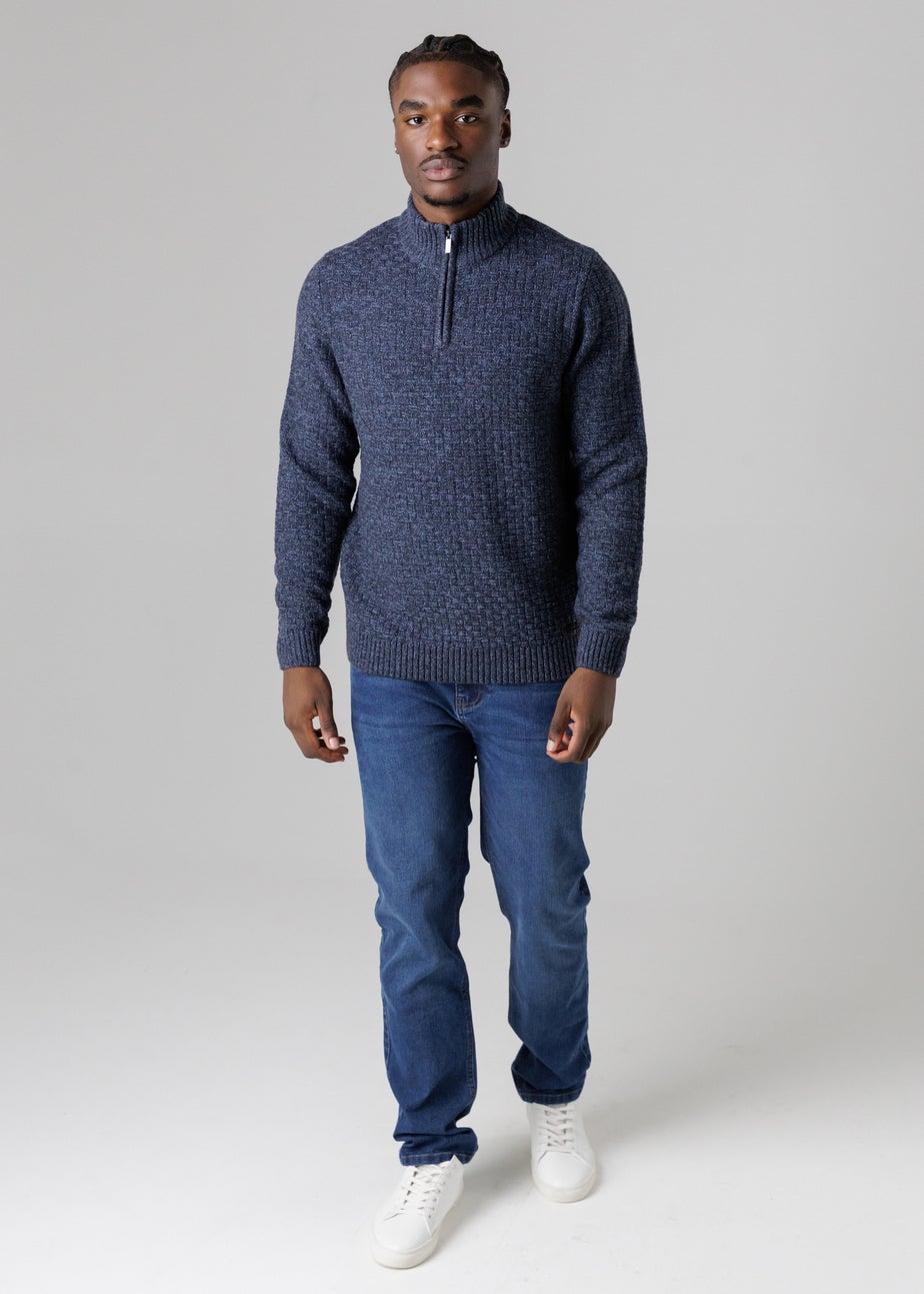 Tokyo Laundry Dark Blue Quarter Zip Basket Stitch Jumper