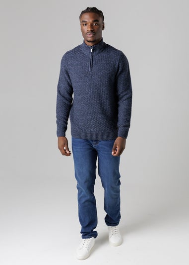 Tokyo Laundry Dark Blue Quarter Zip Basket Stitch Jumper