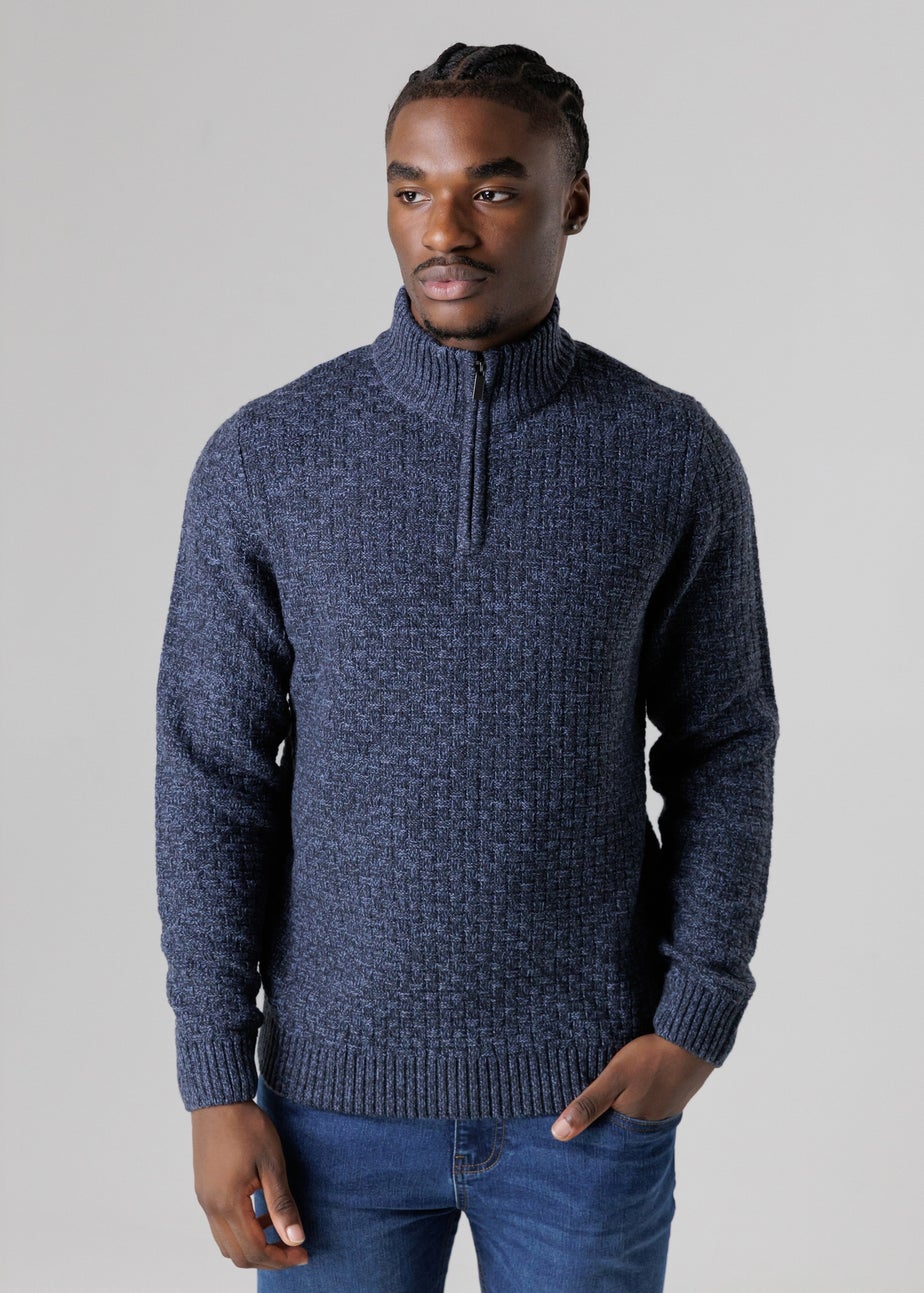 Tokyo Laundry Dark Blue Quarter Zip Basket Stitch Jumper