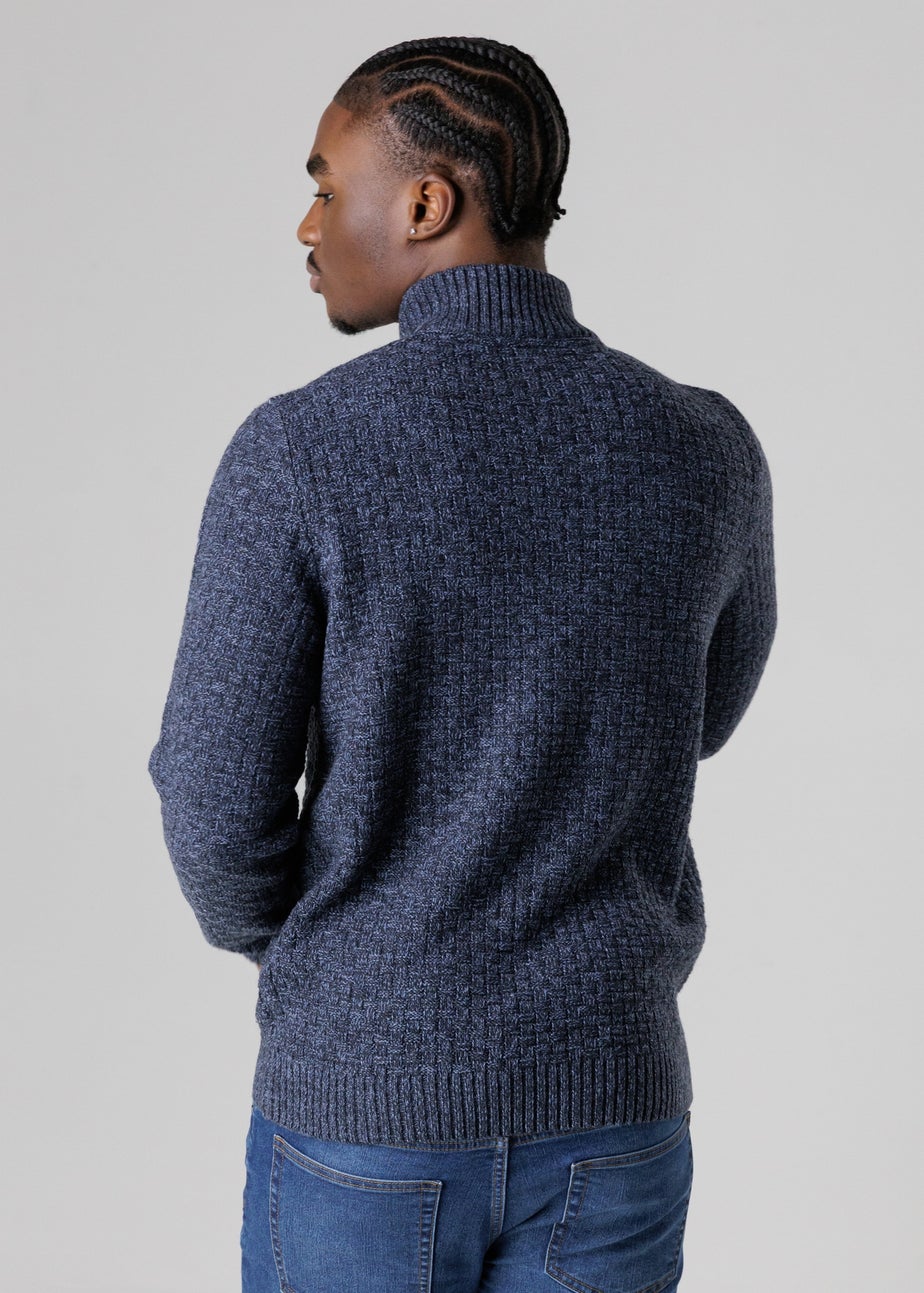 Tokyo Laundry Dark Blue Quarter Zip Basket Stitch Jumper