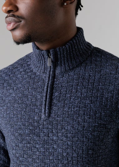 Tokyo Laundry Dark Blue Quarter Zip Basket Stitch Jumper