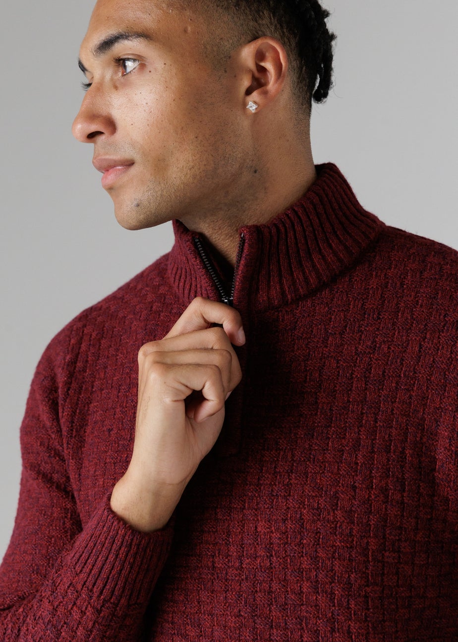 Tokyo Laundry Burgundy Quarter Zip Basket Stitch Jumper