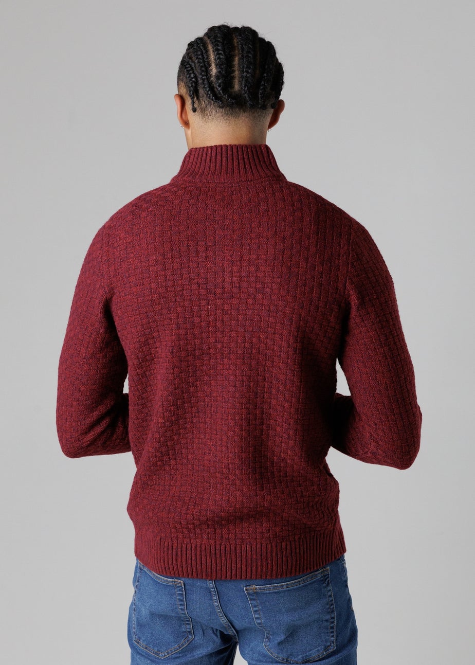 Tokyo Laundry Burgundy Quarter Zip Basket Stitch Jumper