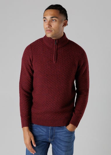 Tokyo Laundry Burgundy Quarter Zip Basket Stitch Jumper