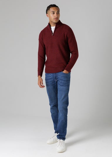 Tokyo Laundry Burgundy Quarter Zip Basket Stitch Jumper