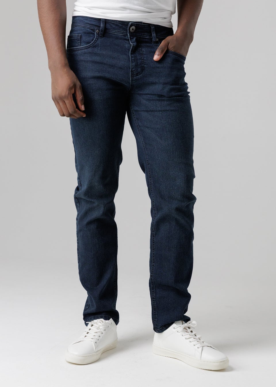 Tokyo Laundry Dark Blue Straight Fit Cotton Blend Jeans