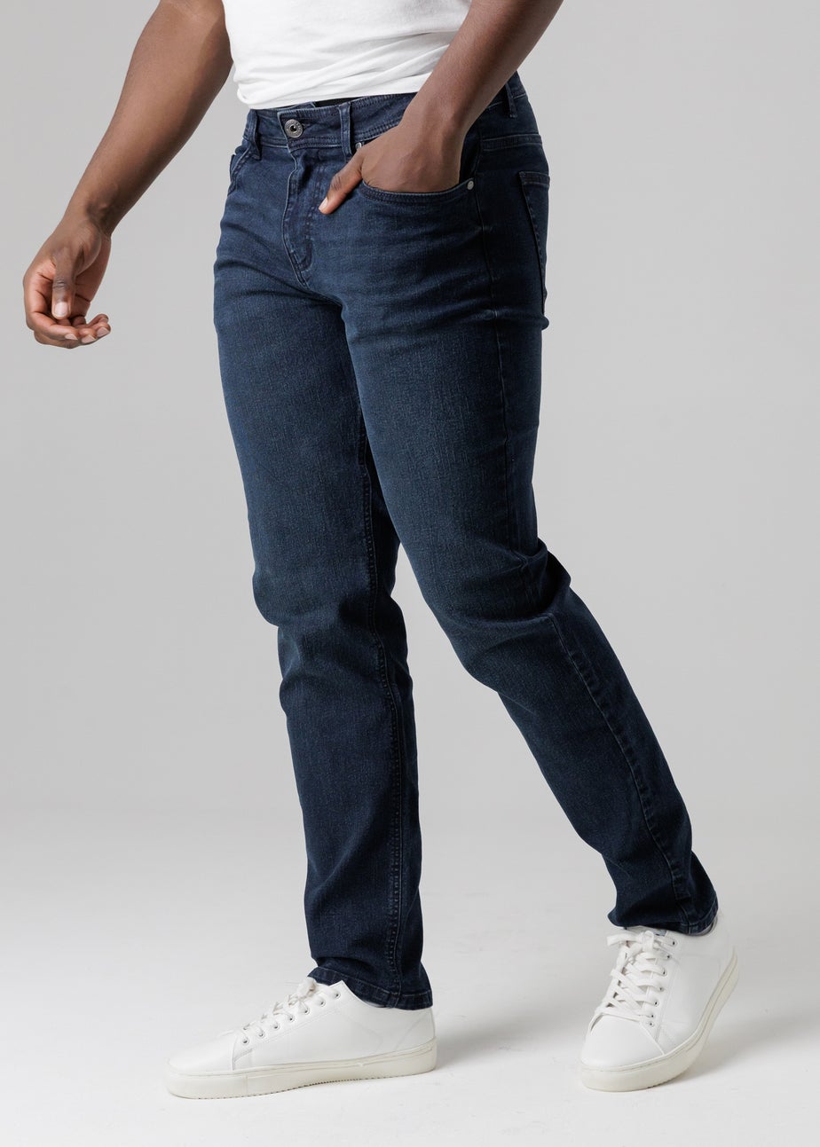 Tokyo Laundry Dark Blue Straight Fit Cotton Blend Jeans