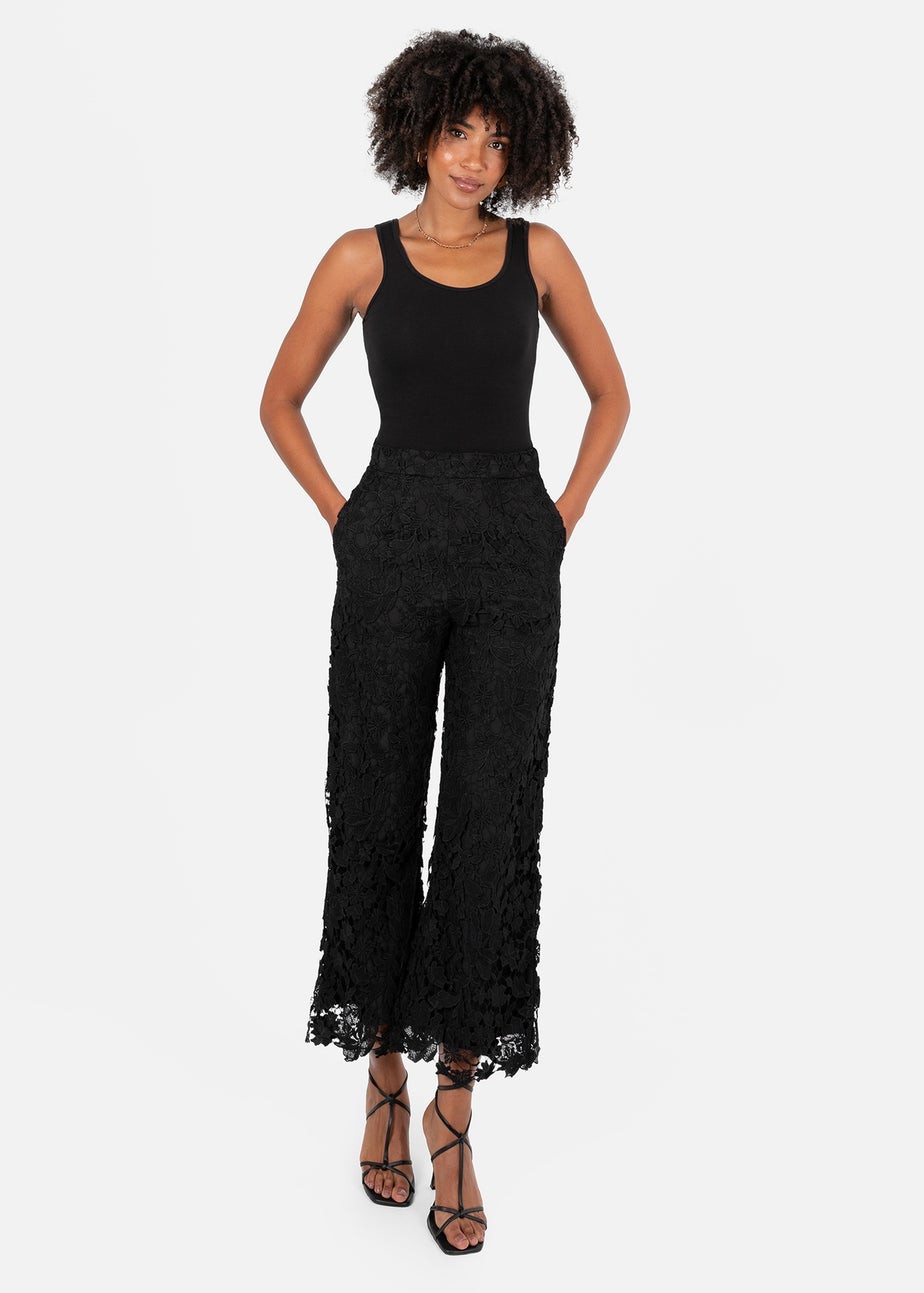 Lovedrobe Black Floral Lace Scalloped Hem Trousers
