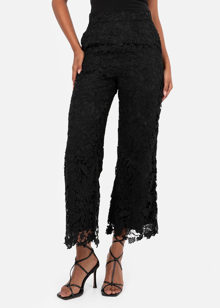 Lovedrobe Black Floral Lace Scalloped Hem Trousers