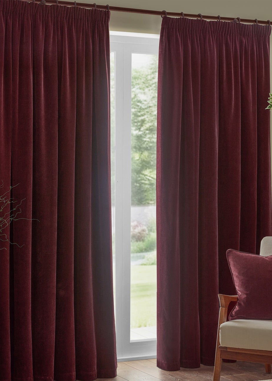 Yard Heavy Chenille Velvet Room Darkening Pencil Pleat Curtain Pair Beetroot