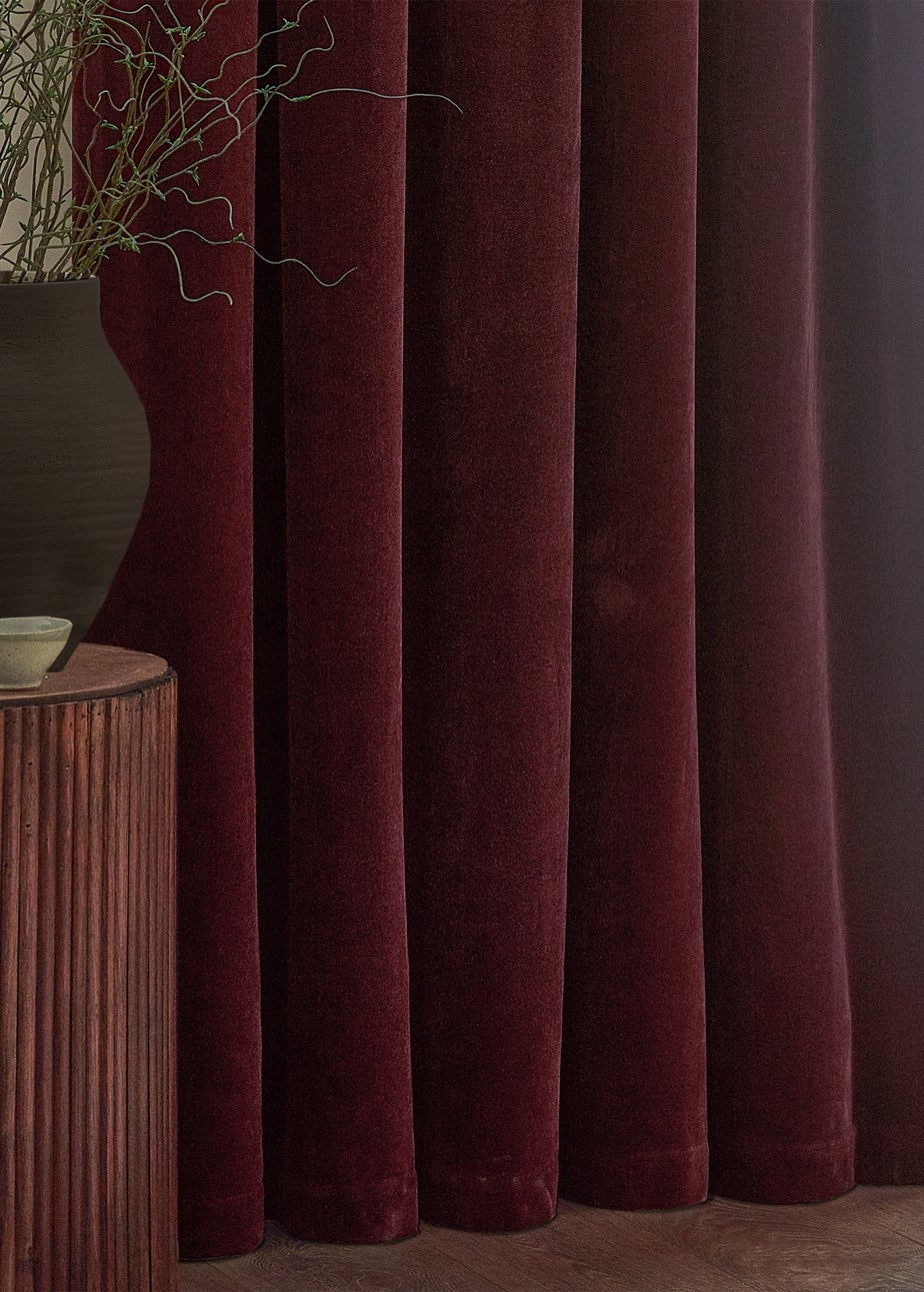 Yard Heavy Chenille Velvet Room Darkening Pencil Pleat Curtain Pair Beetroot