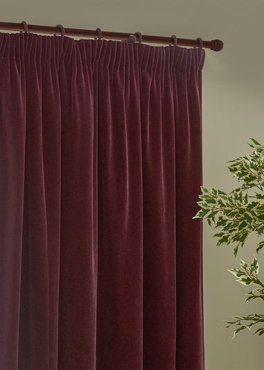 Yard Heavy Chenille Velvet Room Darkening Pencil Pleat Curtain Pair Beetroot