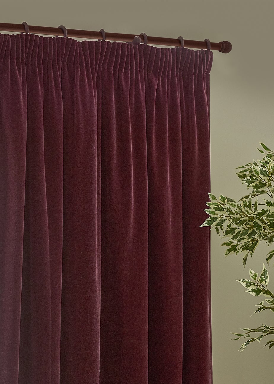 Yard Heavy Chenille Velvet Room Darkening Pencil Pleat Curtain Pair Beetroot