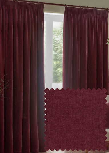 Yard Heavy Chenille Velvet Room Darkening Pencil Pleat Curtain Pair Beetroot