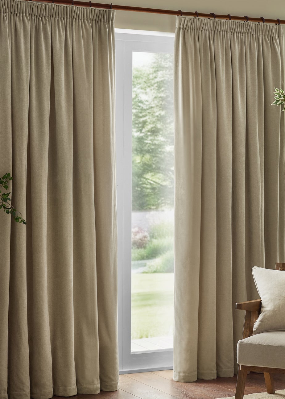 Yard Heavy Chenille Velvet Room Darkening Pencil Pleat Curtain Pair Linen