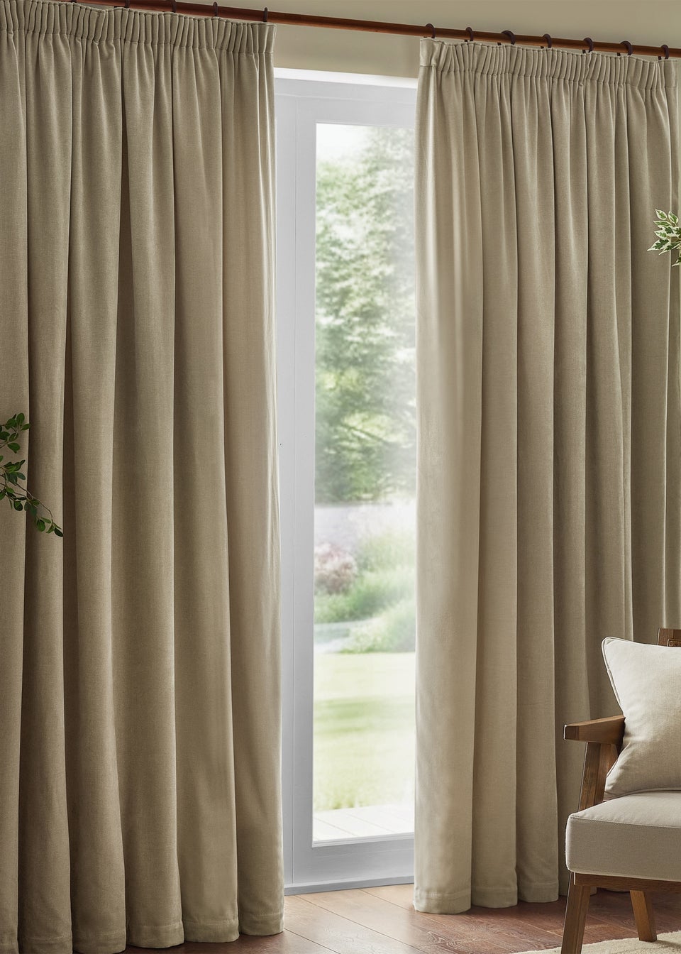 Yard Heavy Chenille Velvet Room Darkening Pencil Pleat Curtain Pair Linen