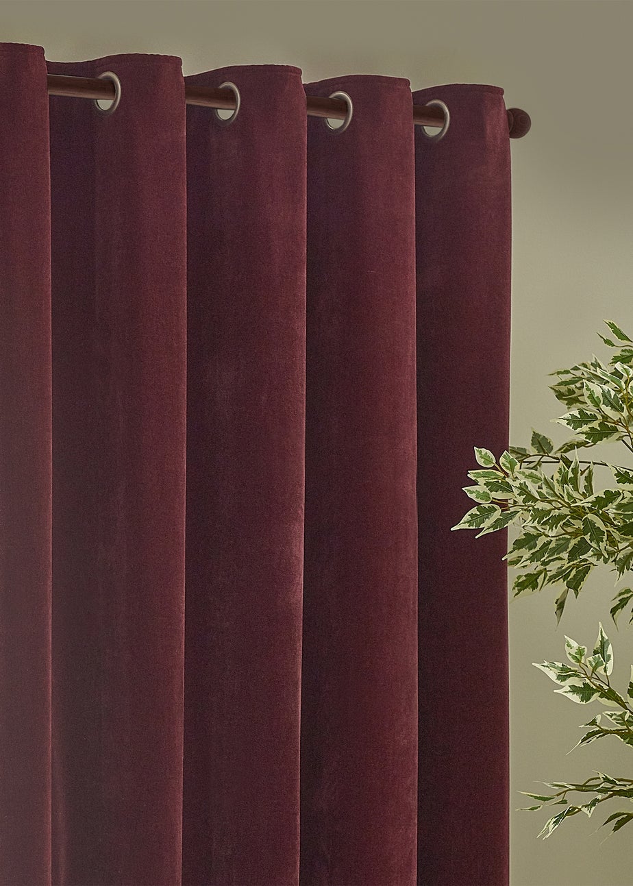Yard Heavy Chenille Velvet Room Darkening Eyelet Curtain Pair Beetroot