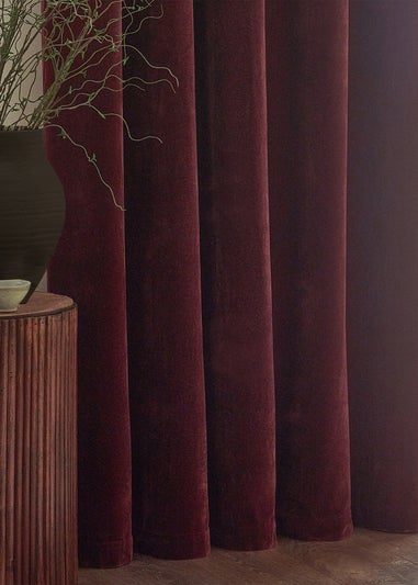 Yard Heavy Chenille Velvet Room Darkening Eyelet Curtain Pair Beetroot