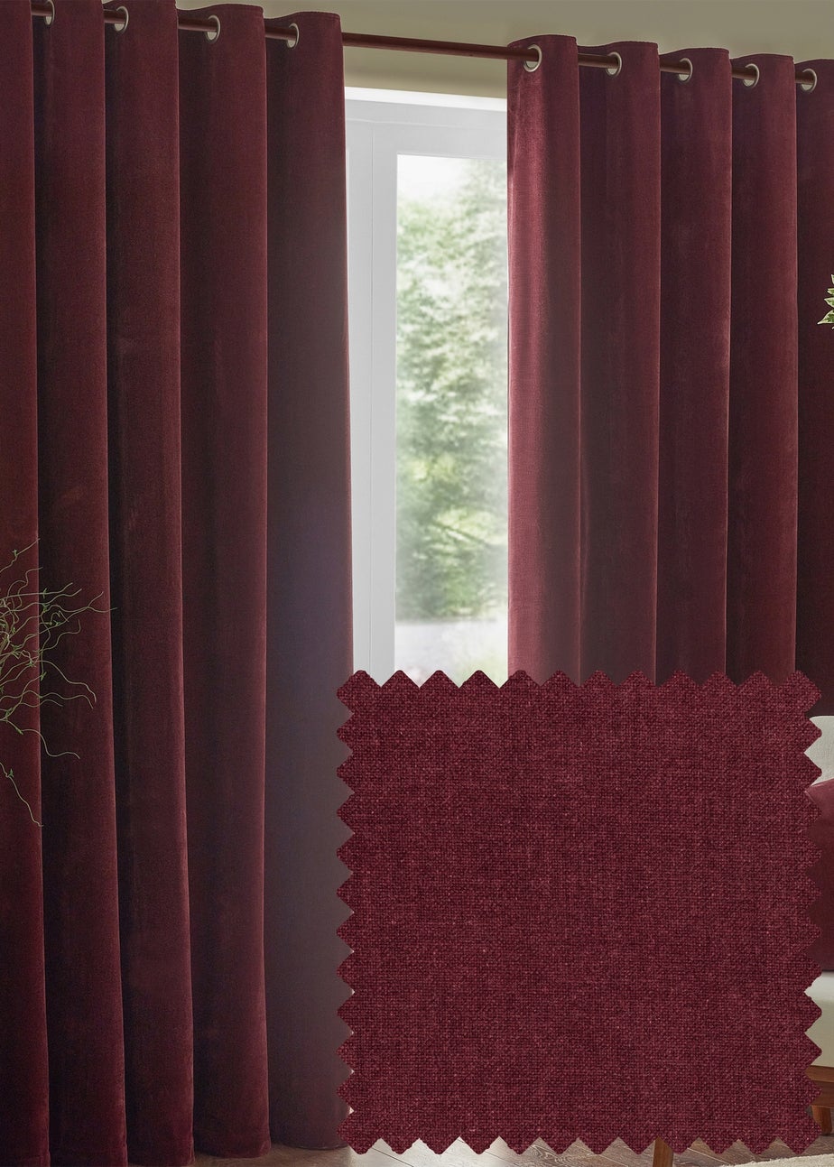 Yard Heavy Chenille Velvet Room Darkening Eyelet Curtain Pair Beetroot