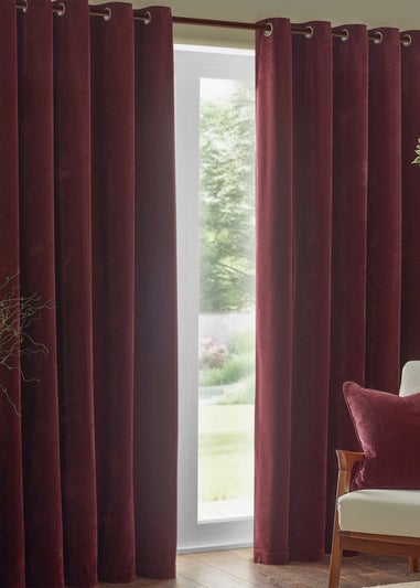 Yard Heavy Chenille Velvet Room Darkening Eyelet Curtain Pair Beetroot
