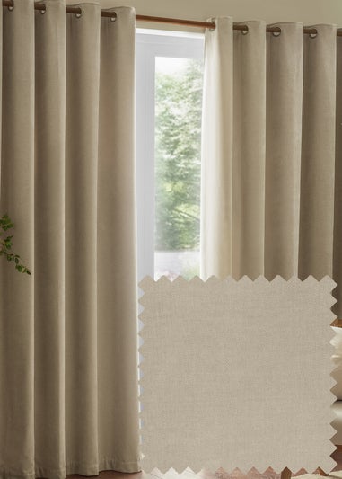 Yard Heavy Chenille Velvet Room Darkening Eyelet Curtain Pair Linen
