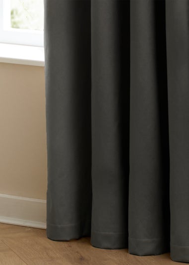 Furn The Ultimate Velvet Blackout Eyelet Curtain Pair Charcoal