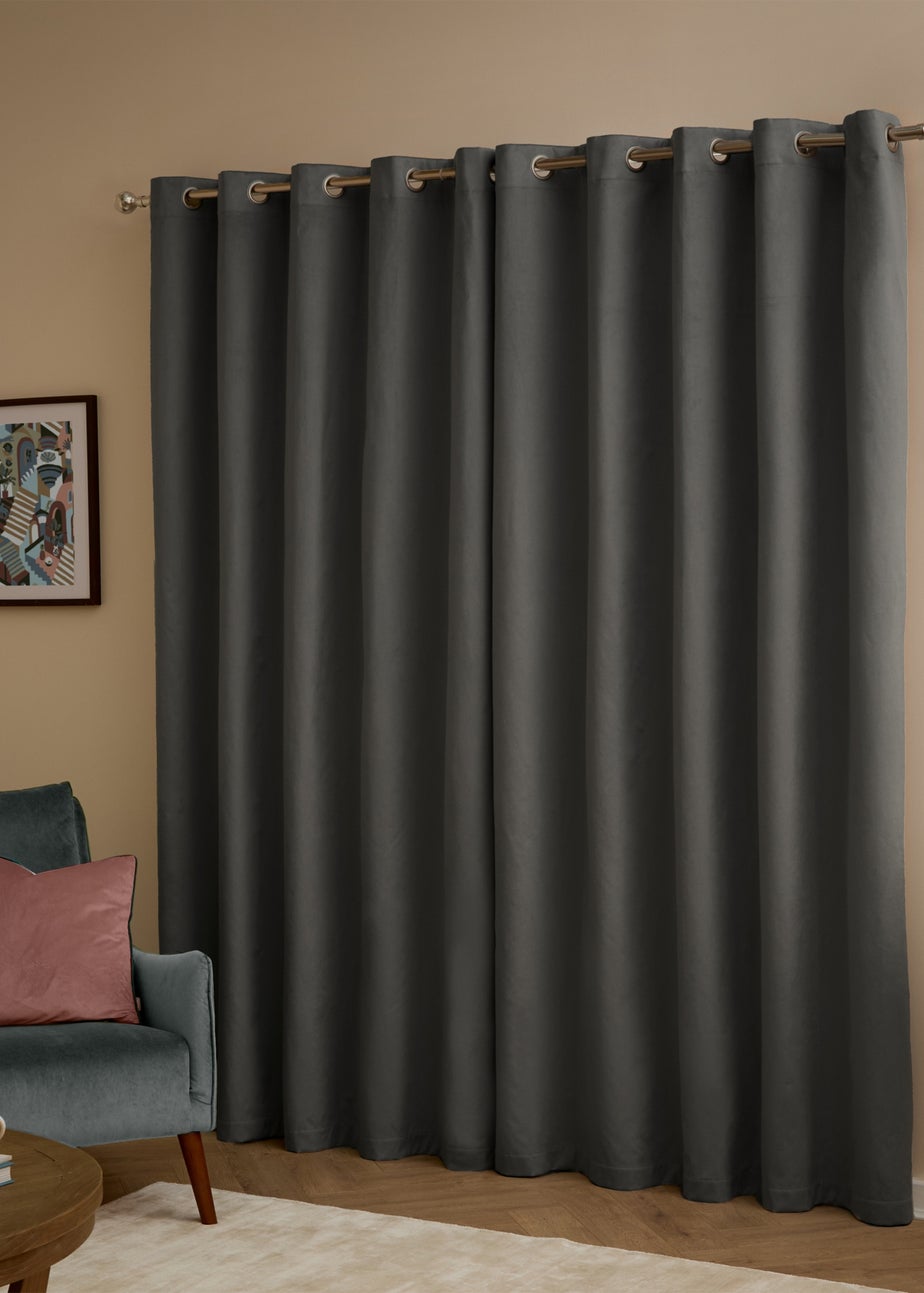 Furn The Ultimate Velvet Blackout Eyelet Curtain Pair Charcoal