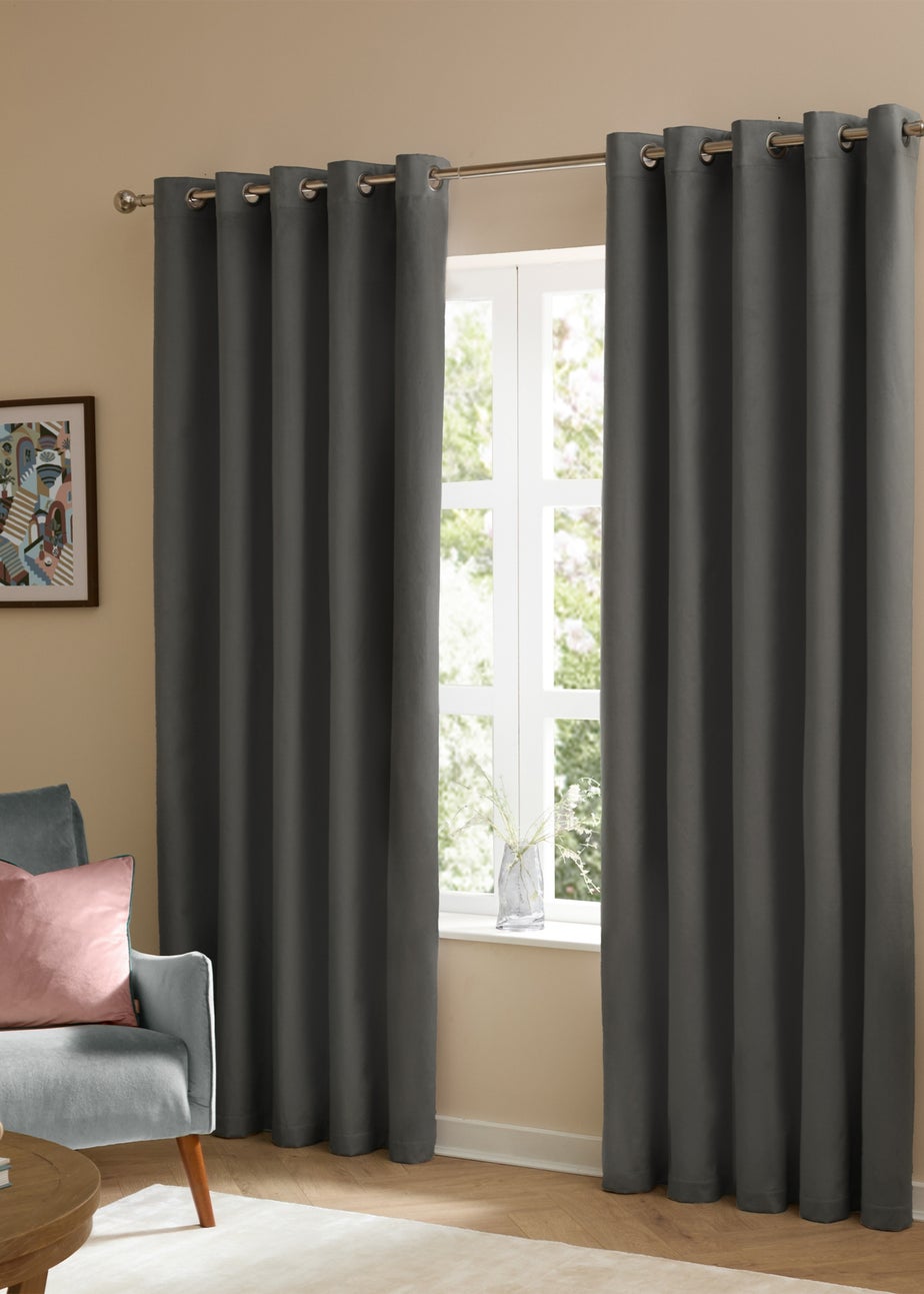 Furn The Ultimate Velvet Blackout Eyelet Curtain Pair Charcoal