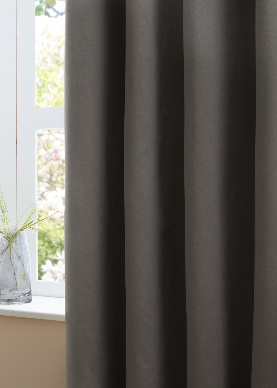 Furn The Ultimate Velvet Blackout Eyelet Curtain Pair Charcoal