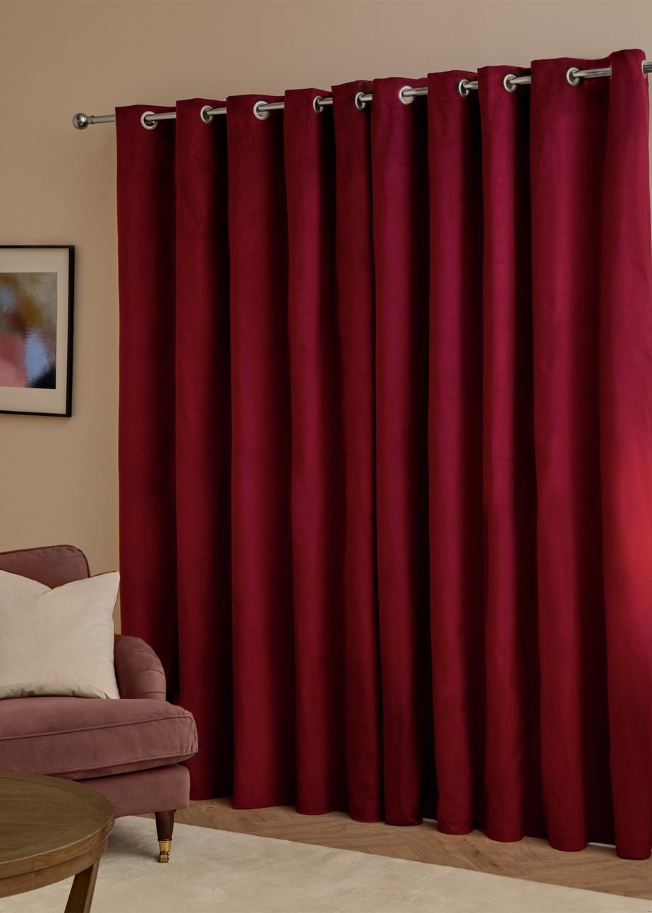 Furn The Ultimate Velvet Blackout Eyelet Curtain Pair Burgundy