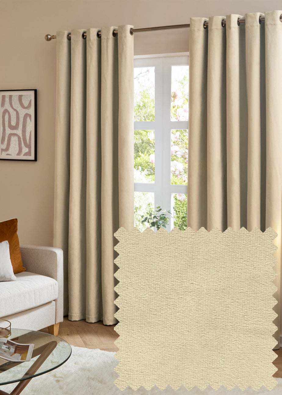 Furn The Ultimate Velvet Blackout Eyelet Curtain Pair Natural