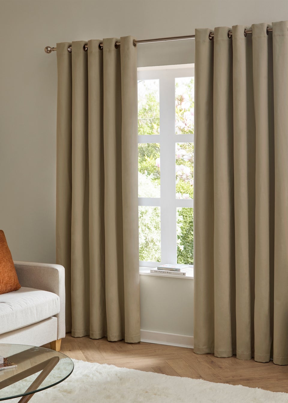 Furn The Ultimate Velvet Blackout Eyelet Curtain Pair Mocha