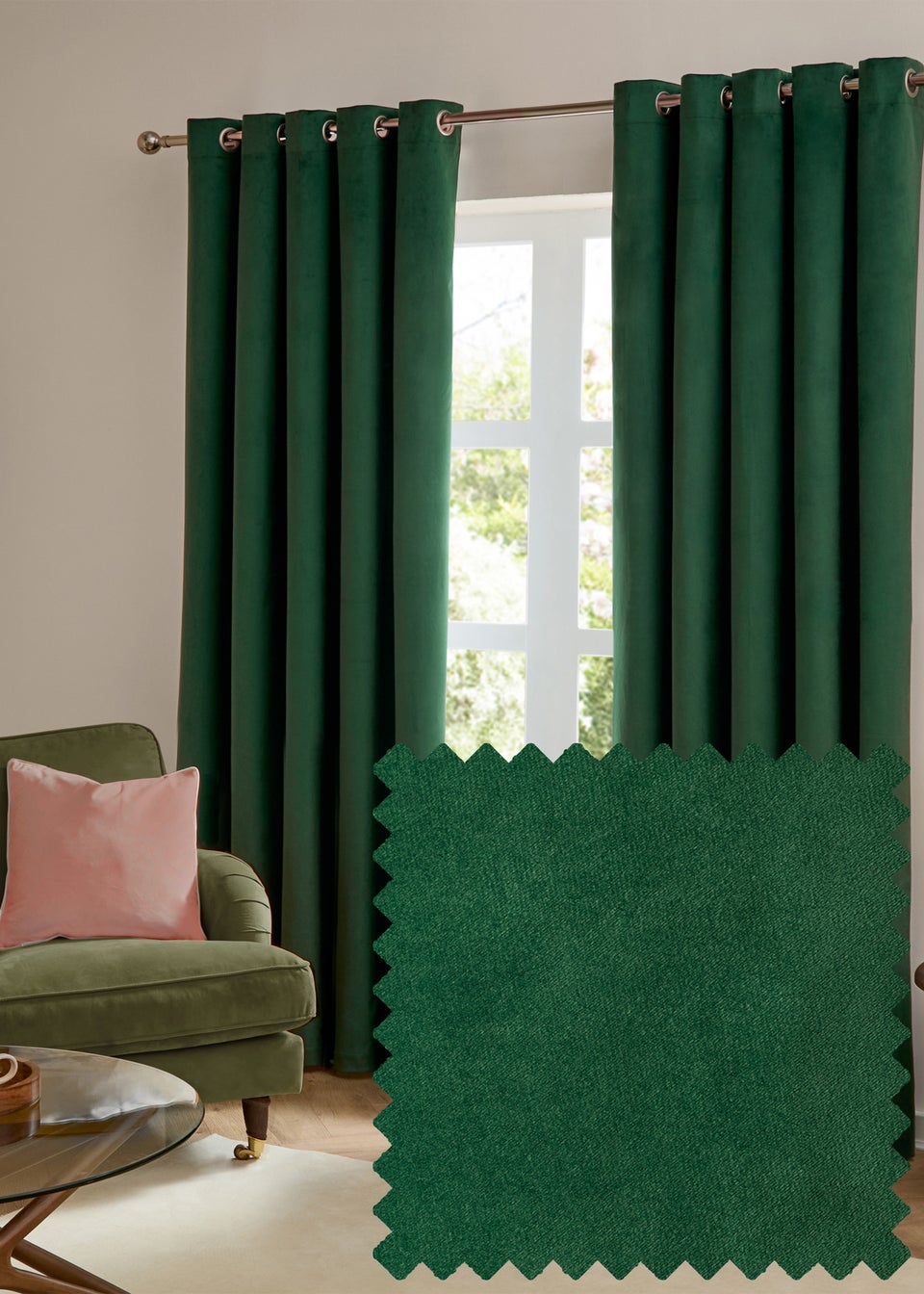 Furn The Ultimate Velvet Blackout Eyelet Curtain Pair Emerald