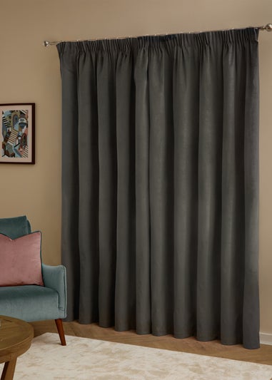 Furn The Ultimate Velvet Blackout Pencil Pleat Curtain Pair Charcoal