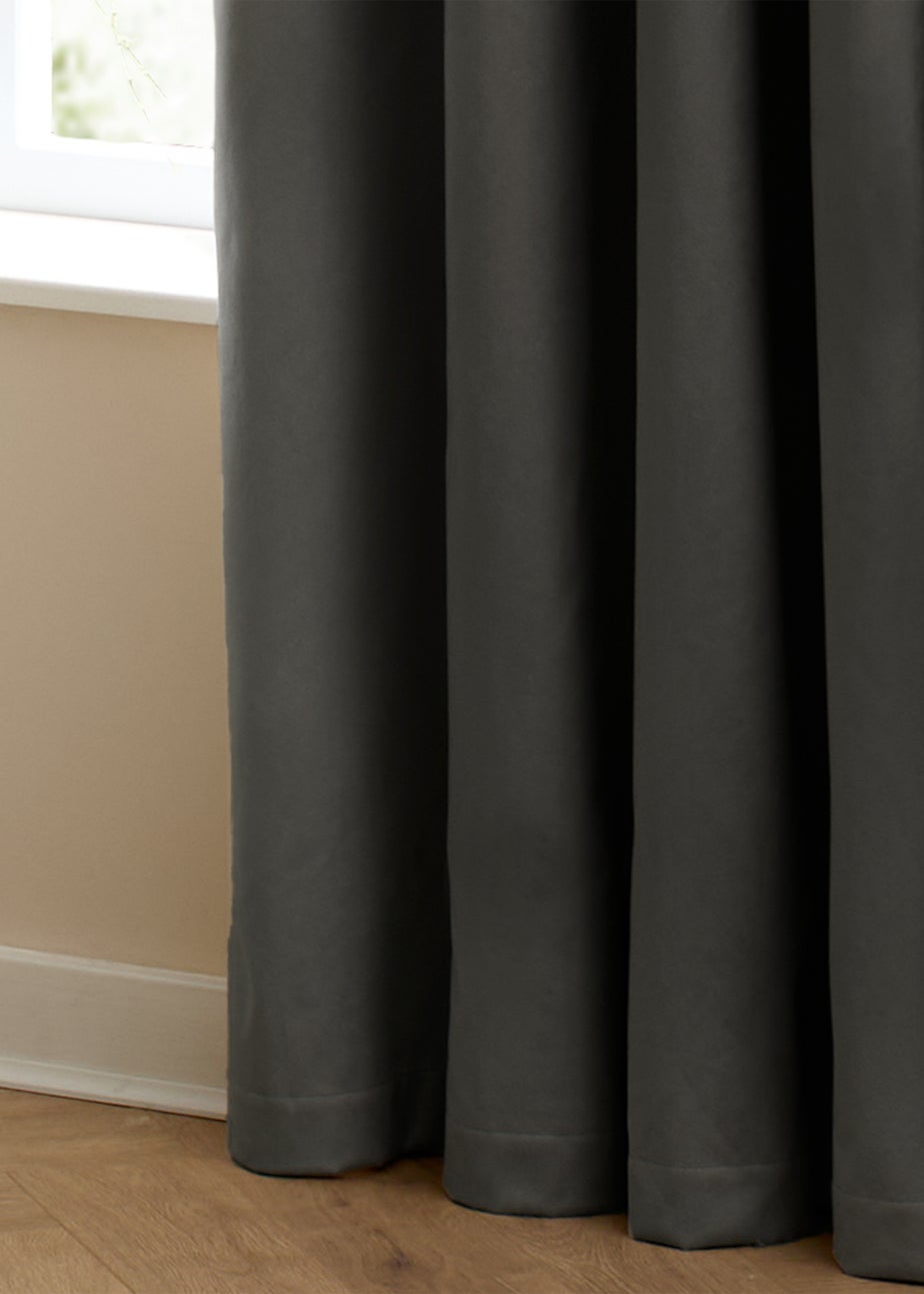 Furn The Ultimate Velvet Blackout Pencil Pleat Curtain Pair Charcoal