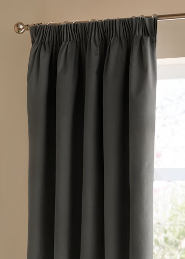 Furn The Ultimate Velvet Blackout Pencil Pleat Curtain Pair Charcoal