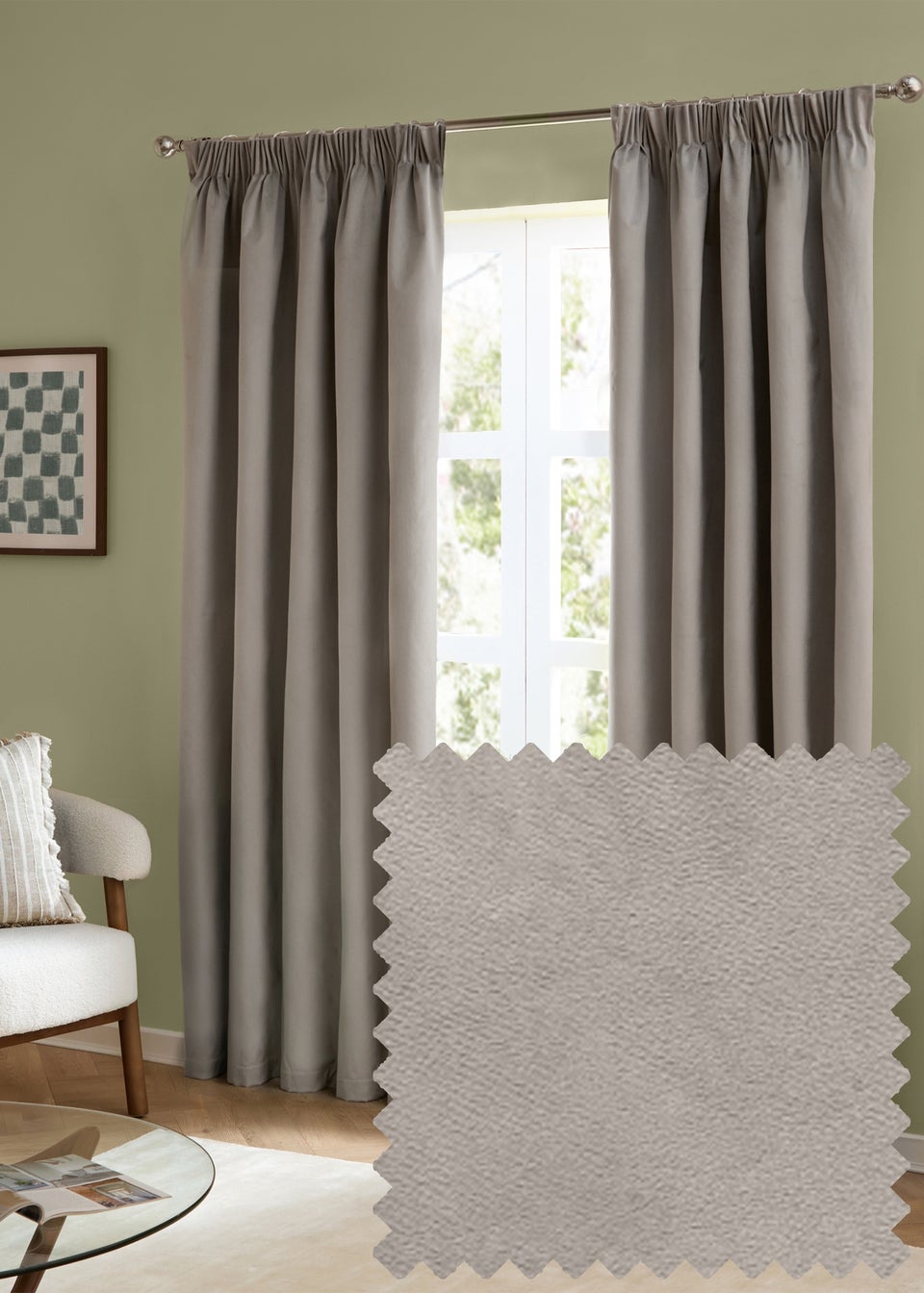 Furn The Ultimate Velvet Blackout Pencil Pleat Curtain Pair Silver