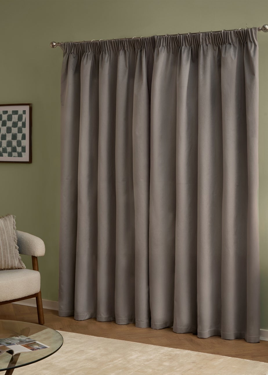 Furn The Ultimate Velvet Blackout Pencil Pleat Curtain Pair Silver