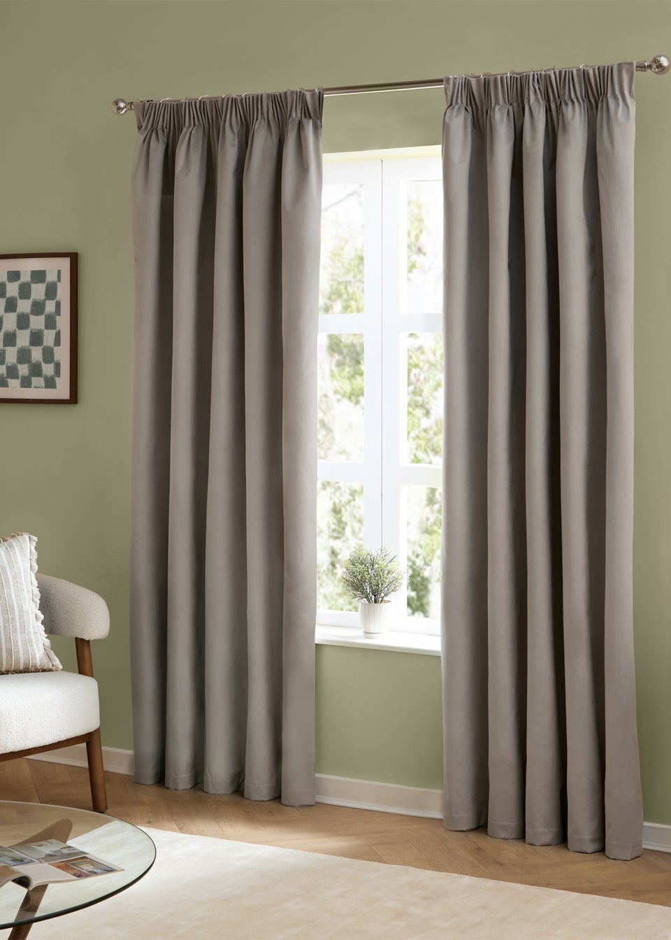 Furn The Ultimate Velvet Blackout Pencil Pleat Curtain Pair Silver