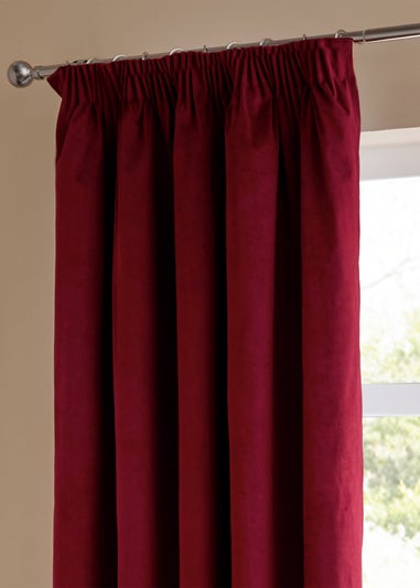 Furn The Ultimate Velvet Blackout Pencil Pleat Curtain Pair Burgundy