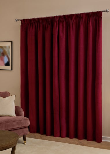 Furn The Ultimate Velvet Blackout Pencil Pleat Curtain Pair Burgundy