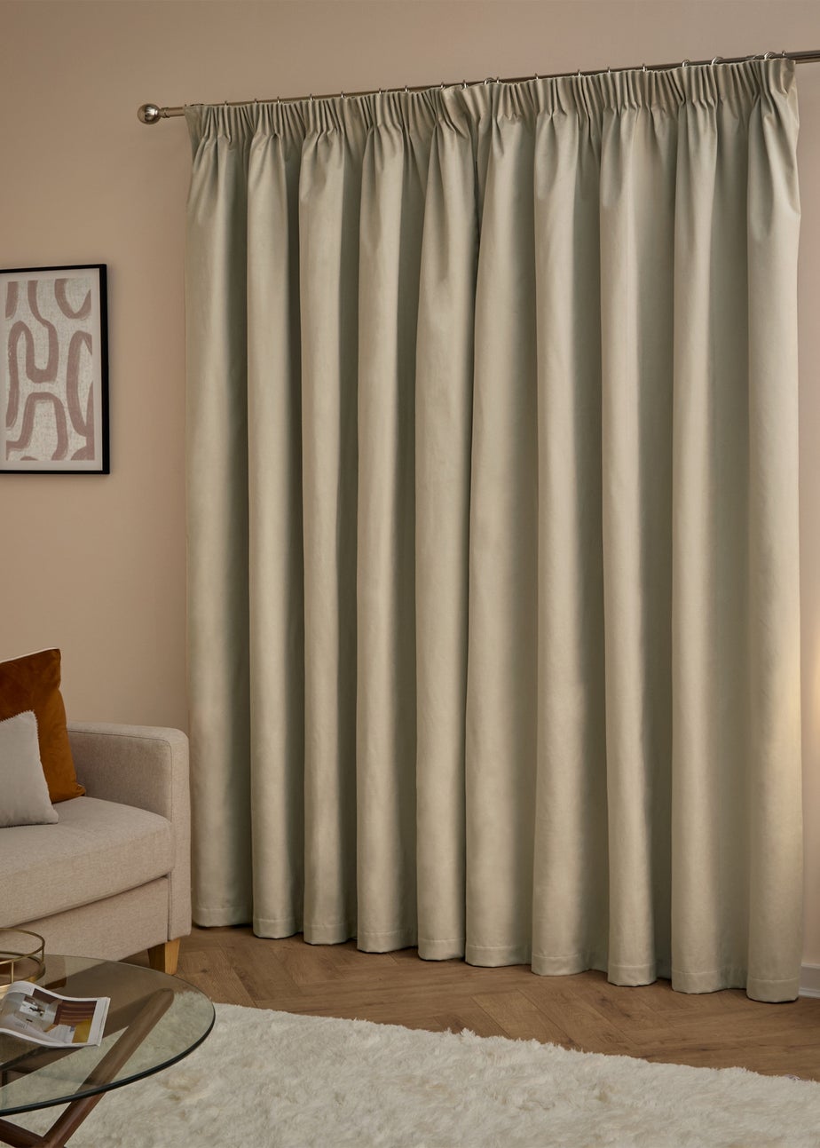 Furn The Ultimate Velvet Blackout Pencil Pleat Curtain Pair Natural